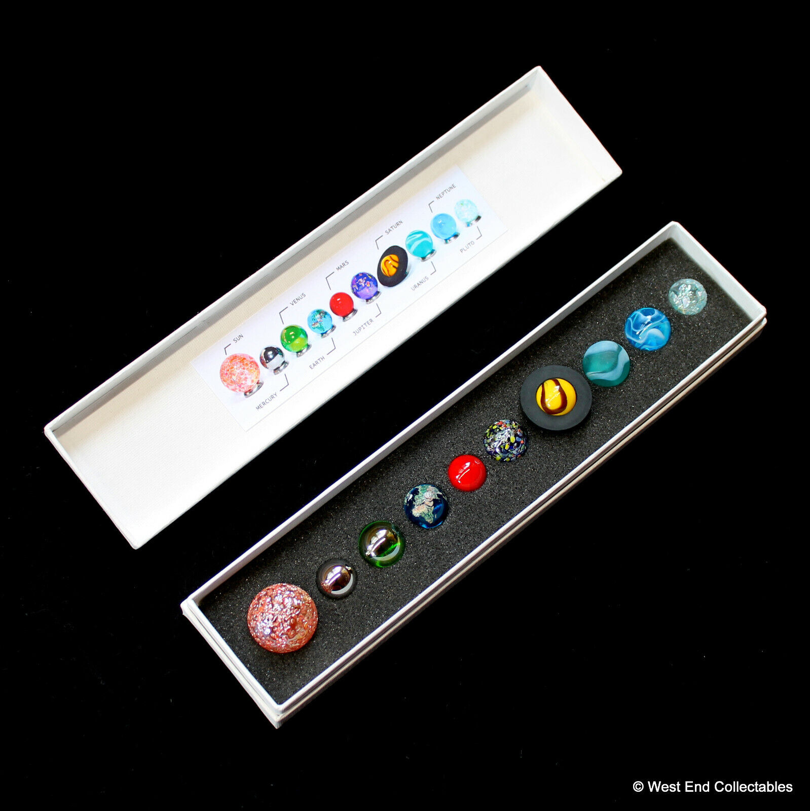 Collectors Boxed Miniature Solar System Orrery Globe Planet Marbles Set- 14-22mm