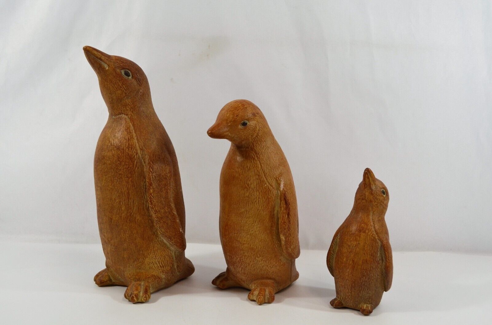 Penguin Family Of 3 Statue Clay Or Chalkware Heavy Handmade Set Figurines Vtg