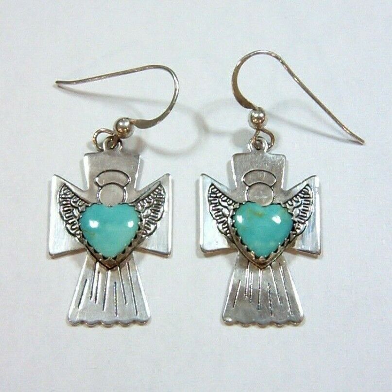 Carolyn Pollack Relios Sterling Silver Turquoise Heart Angel Earrings