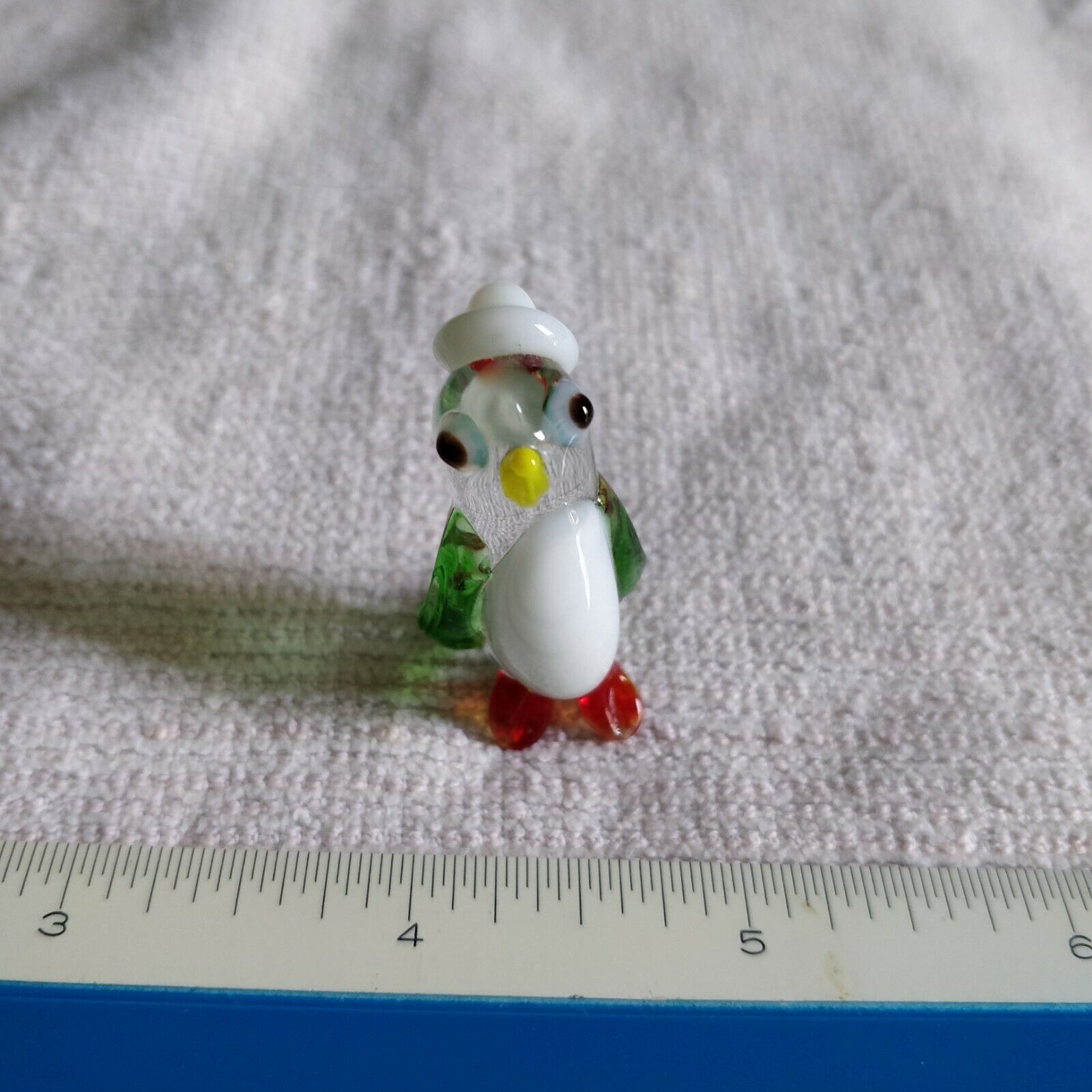 Handcrafted Green Glass Penguin W/ White Hat And Red Feet Mini Figurine Souvenir