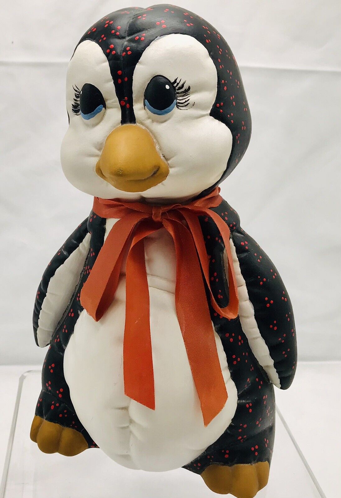 1980's Kimple Mold Ceramic Hand-painted Adorable Penguin Figurine With Bow