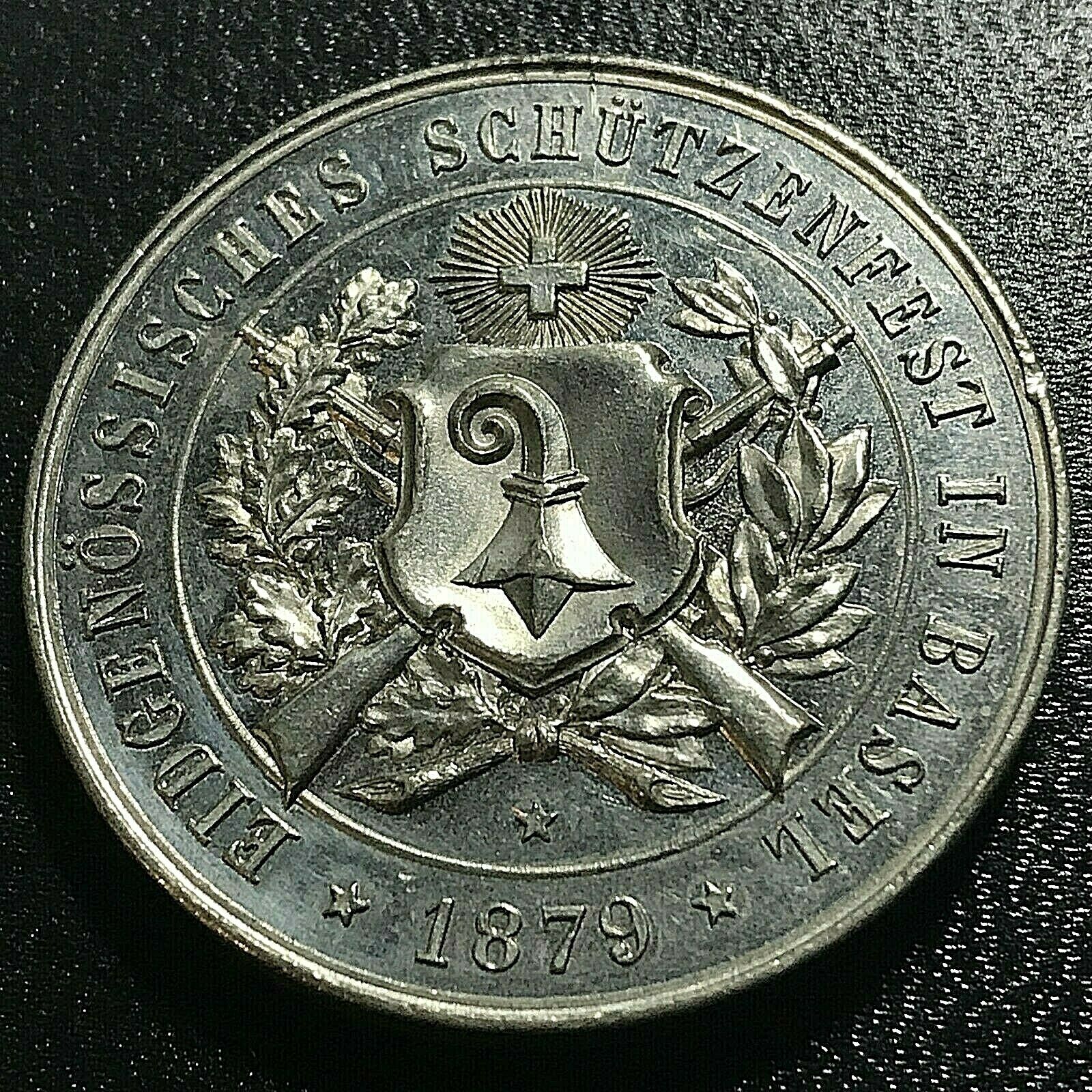 1879 Swiss Shooting Fest Medal Basel Uncirculated White Metal 37mm