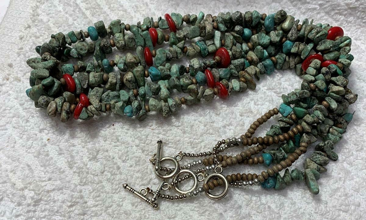 3 Southwestern Old Looking Africa Turquoise Nuggets Necklaces(g142b-w3.5)