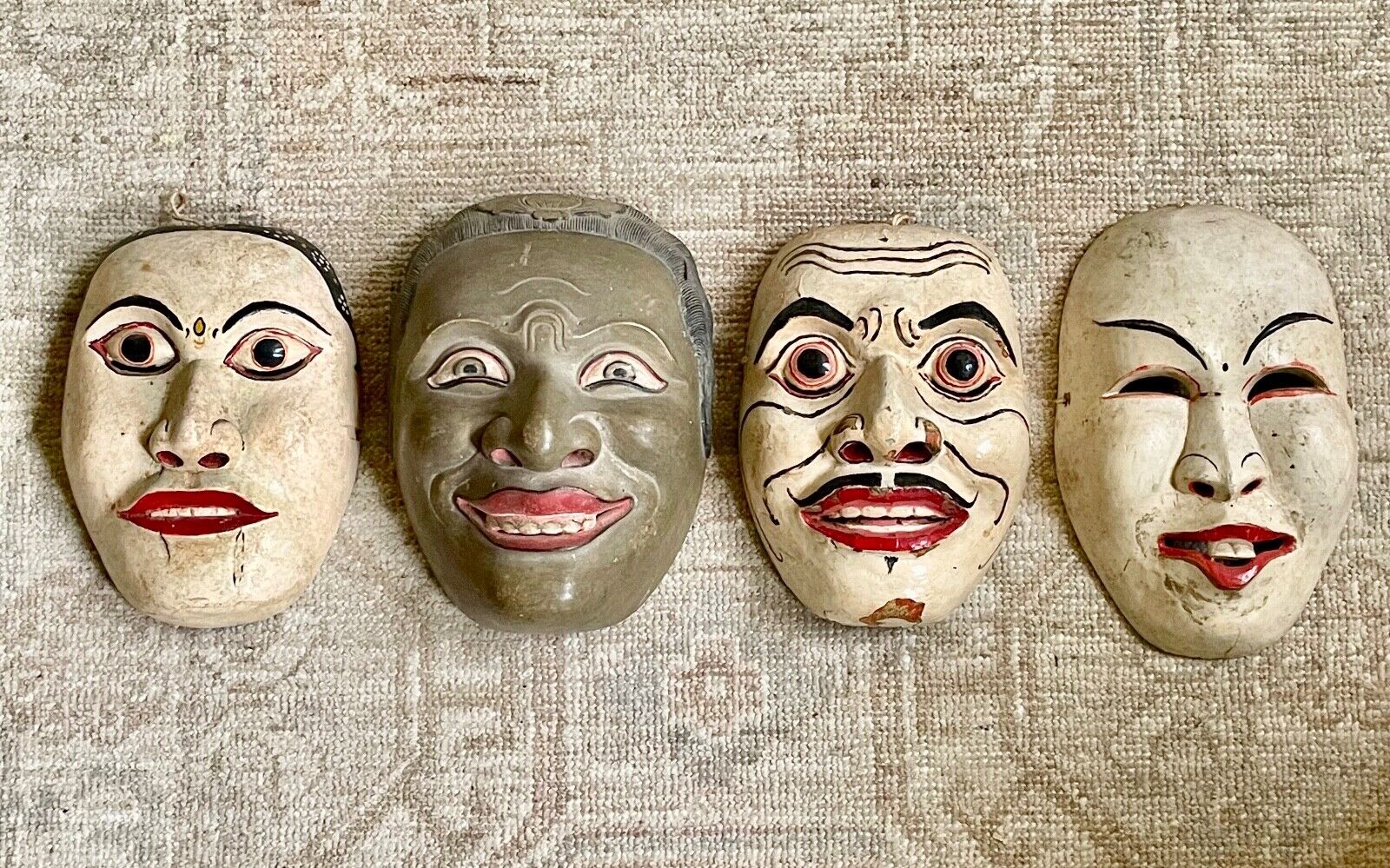 Vintage Balinese Masks - Hand Carved Set Of Three