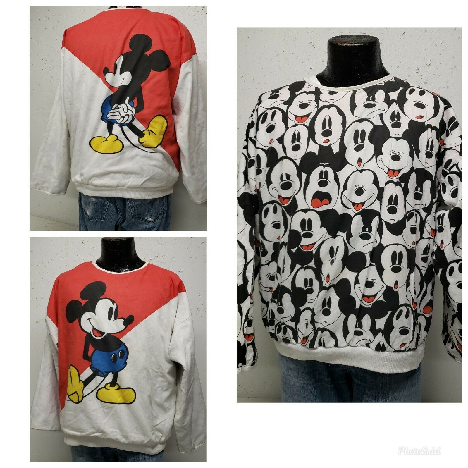 Vtg Disney Mickey Mouse Sweatshirt 90's Allover Print Reversible Pull Over Xl