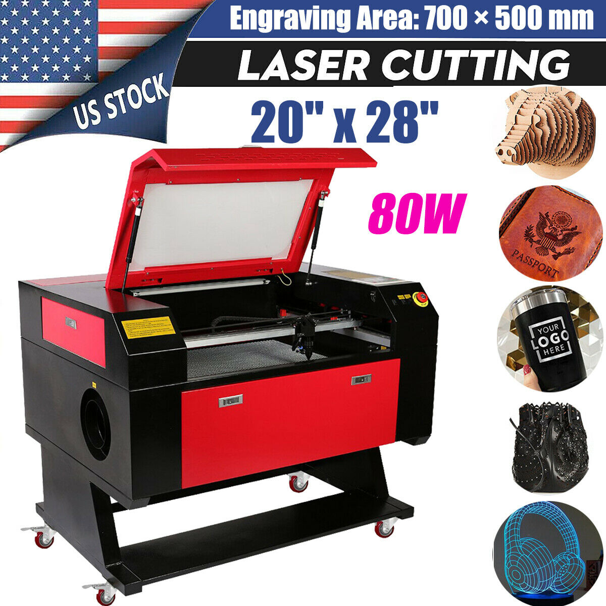 20"x28" Co2 Laser Cutting Machine Engraving Cutting Machine 80w Co2 Laser Tube
