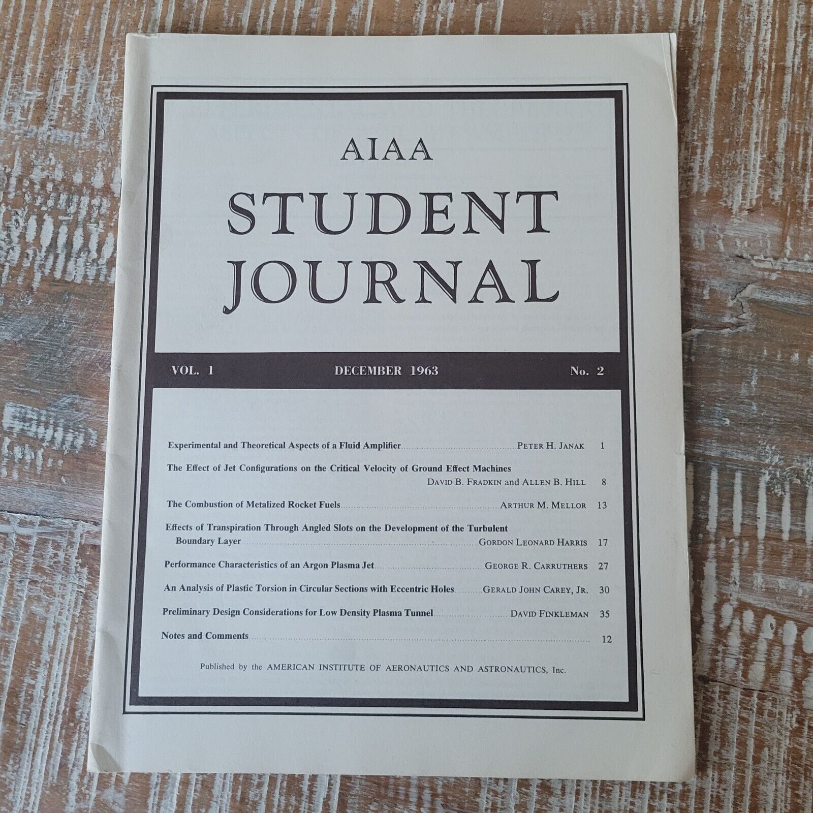 Aiaa Student Journal Vol 1 No 2 American Institute Aeronautics Astronautics 1963