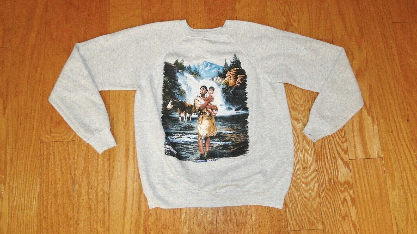 Vintage Wilderness Child 1992 Sweatshirt Size L Gray Hanes Chuck Ren Native