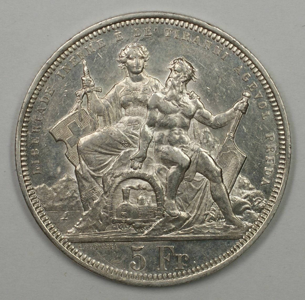 1883 Switzerland Lugano Shooting Festival 5 Francs Silver Coin (ja)