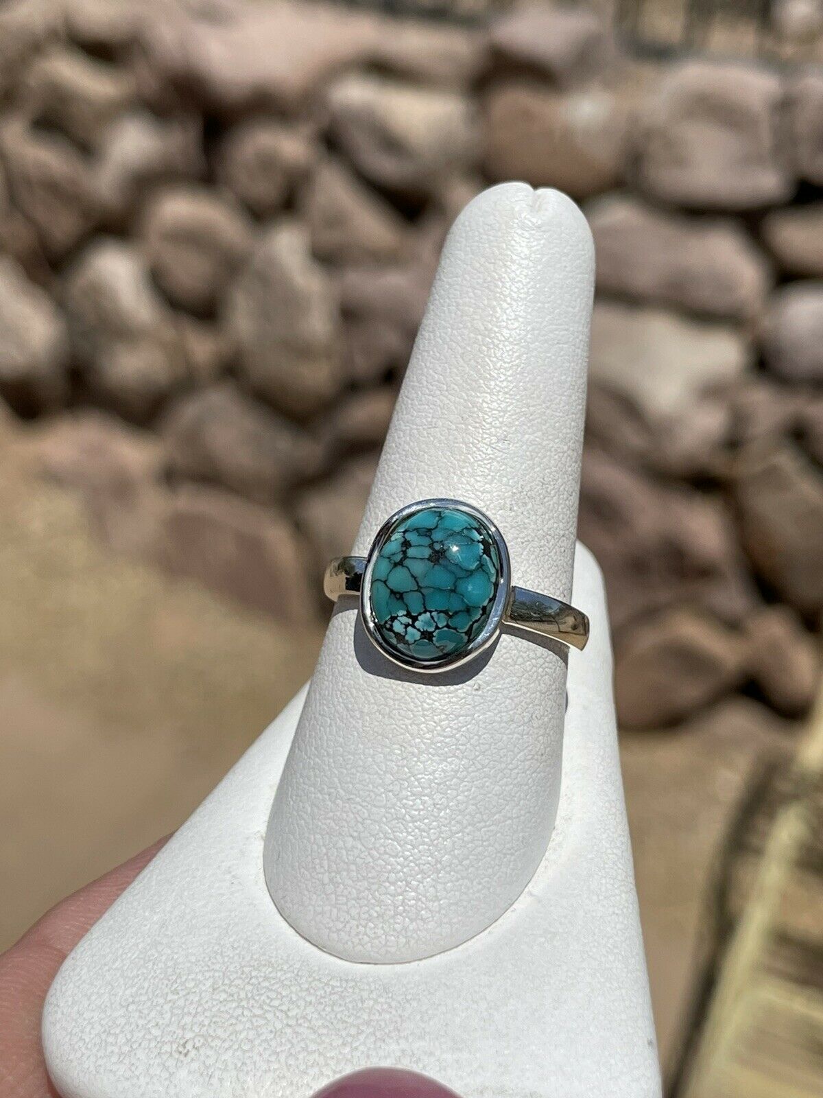 Gorgeous Petite Genuine Spiderweb Turquoise, Sterling Silver Ring, Sz 8-1/2