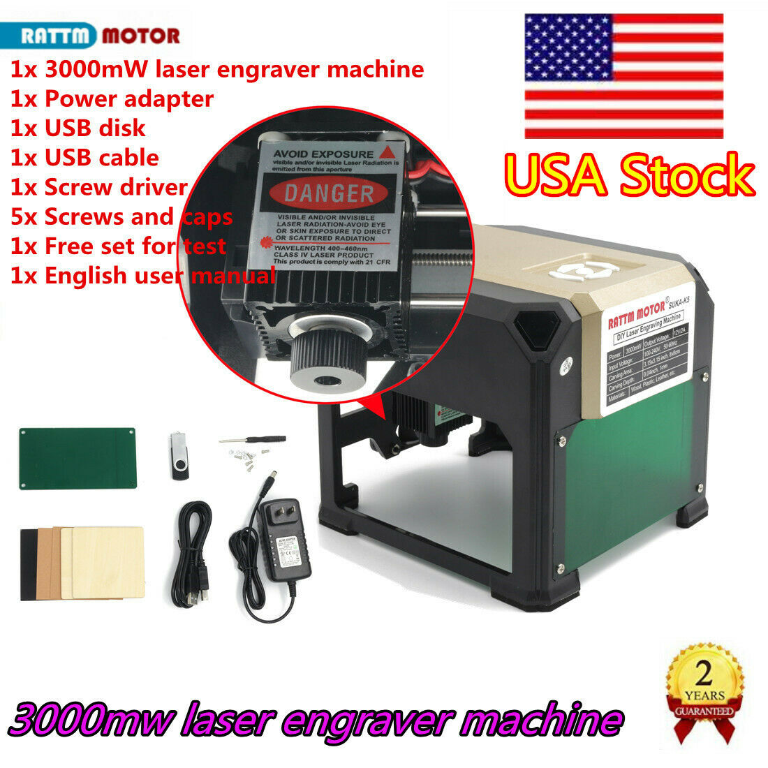 【usa】 3w 3000mw Usb Laser Engraver Diy Logo Carver Engraving Machine Printer Kit