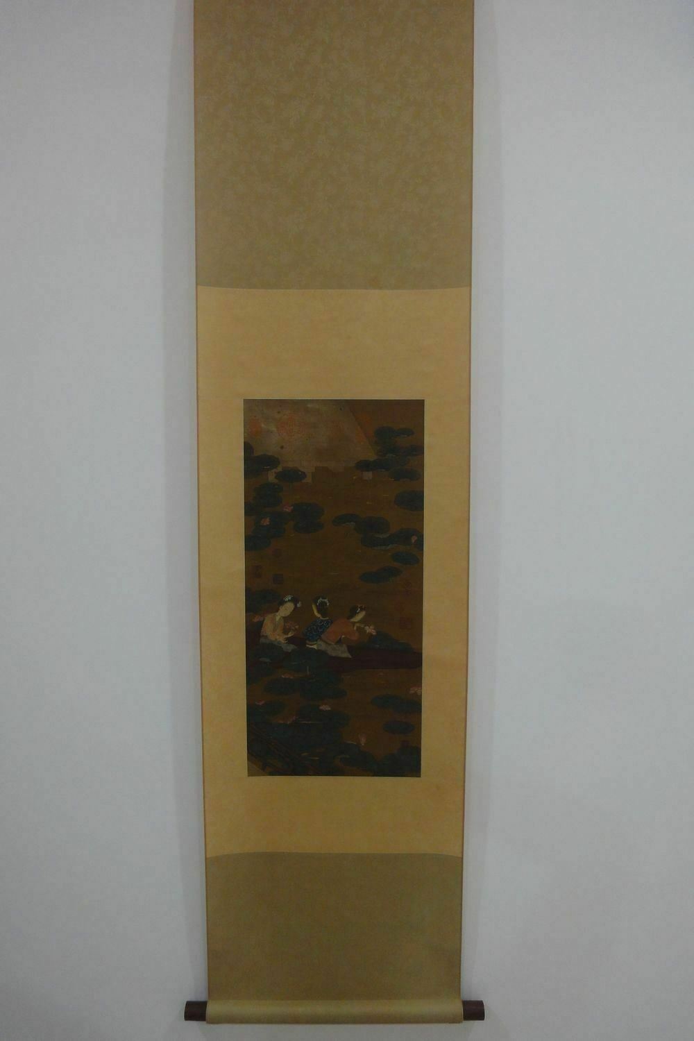 Chinese Antique Large Scroll Hand Painting Women "zhouwenju" Marks