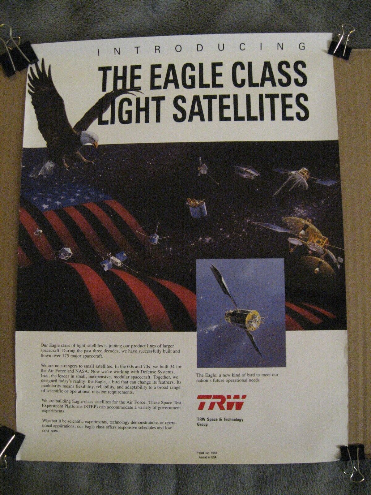 Trw Outer Space & Technology Eagle Class Light Satellites Vintage 1991 Poster