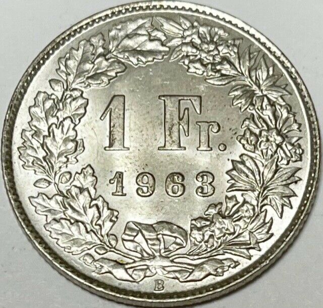 Switzerland - Silver One Franc - 1963b - Bern Mint - Brilliant Uncirculated