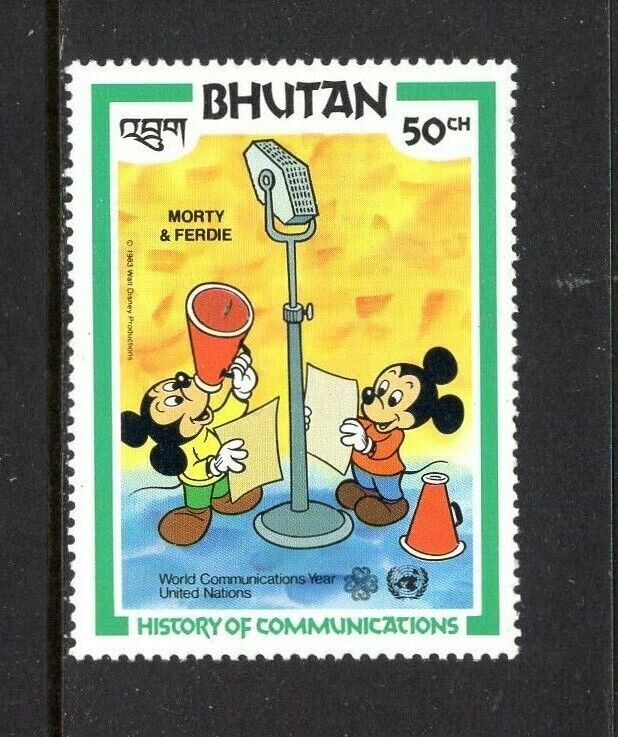Bhutan 1984 Mickey Mouseworld Communications Year Nh Sc 402x