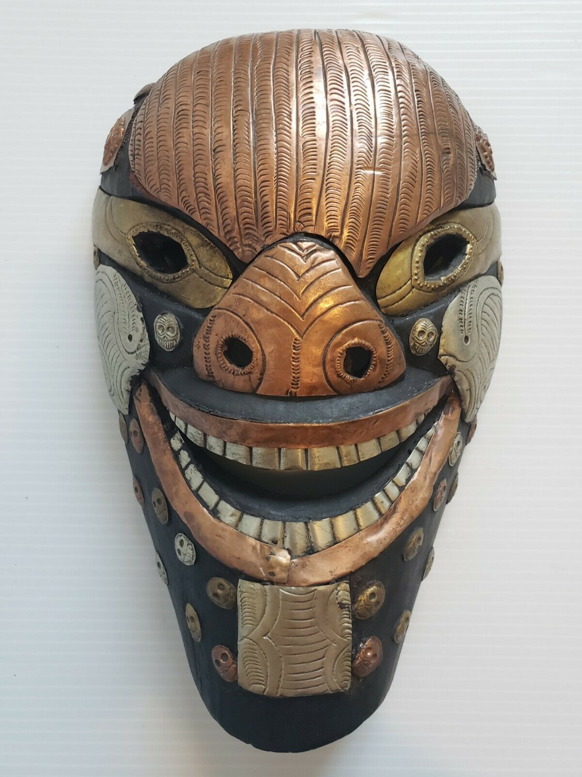 Nepal - Ethnographic Fierce Ornate Wood & Metal Nepalese Mask